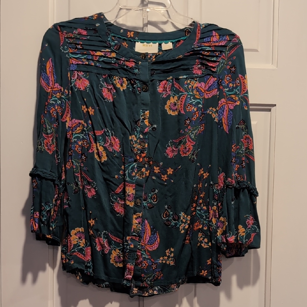 Maeve By Anthropologie Floral Bell Sleeve Blouse